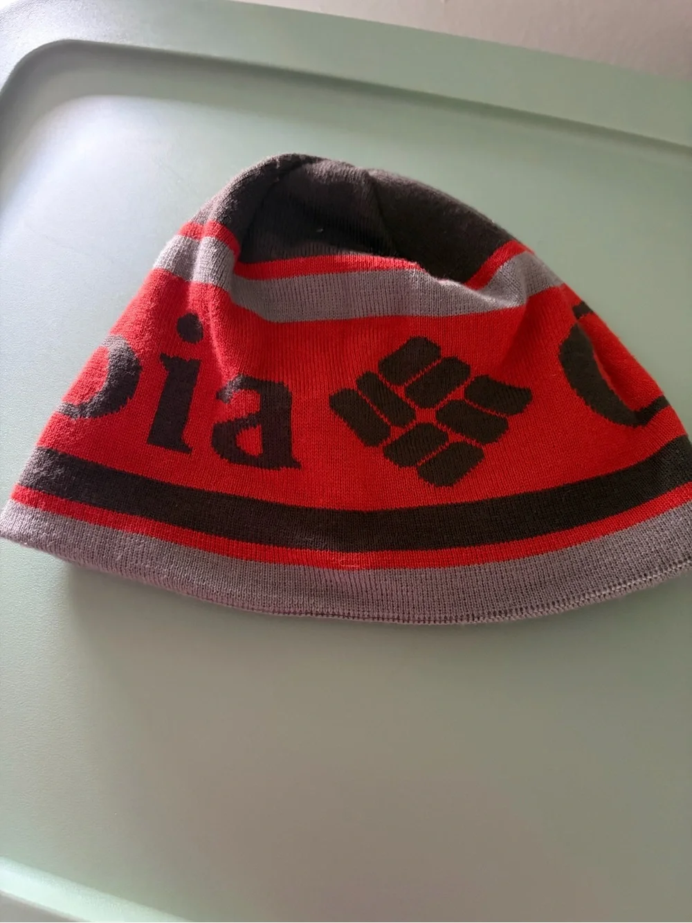Columbia Kids Orange , Gray and Black Striped Beanie